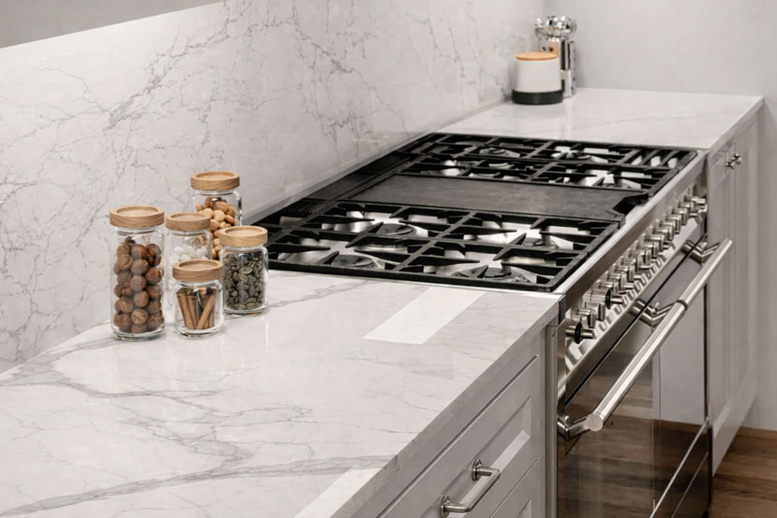 Polished quartz countertop in a Hamilton kitchen